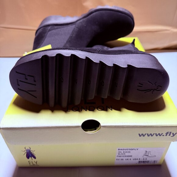 Fly London BAGU233FLY Suede Leather Women's Slip On Black Boots Size 8-8.5 - Picture 10 of 14